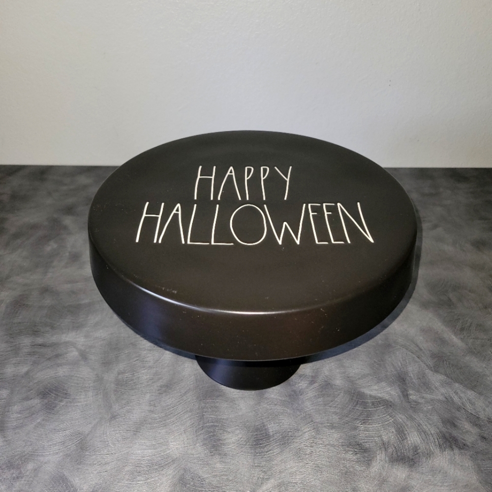 Rae Dunn HAPPY HALLOWEEN Black Cake Stand, Pedestal Base, Cake Plate, 9.5
